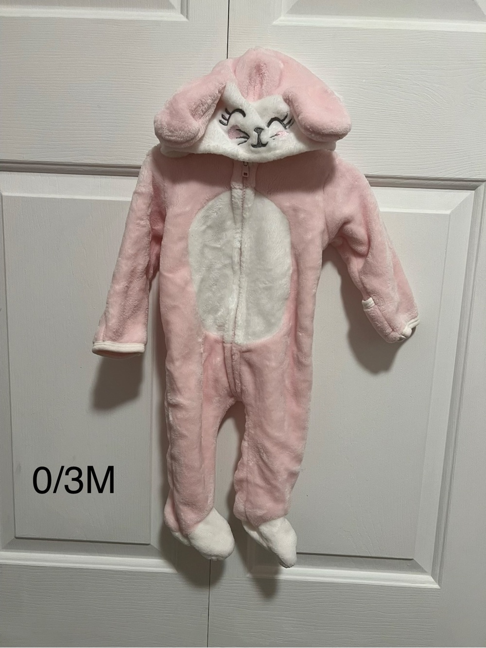 Penelope Mack Pink & White Plush Bunny Hooded Infant Coverall